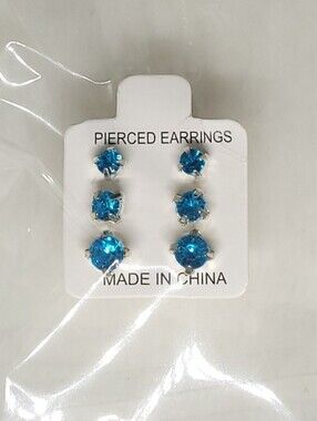 $1 | Blue | Multi‑Size 3‑Pair Rhinestone Stud Earring Set